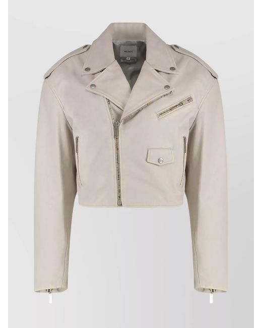 Halfboy Natural Short Leather Jacket With Flap And Zip Pockets