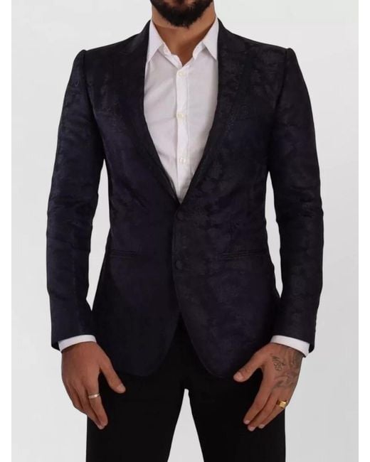 Dolce & Gabbana Blue Floral Jacquard Silk Martini Blazer for men