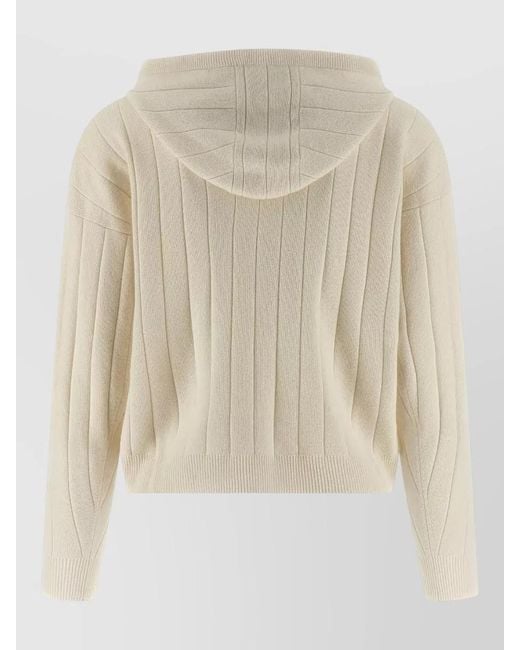 Max Mara Natural Rubiera Cashmere Hooded Rib Knit Cardigan
