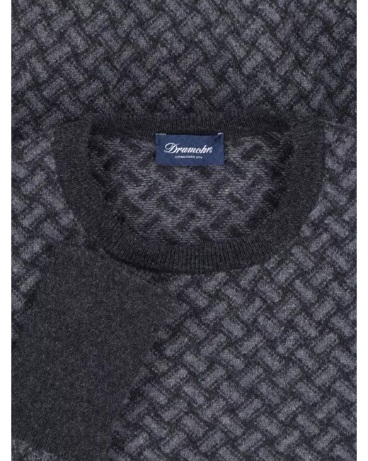 Drumohr Blue Cashmere Crewneck Jumper for men
