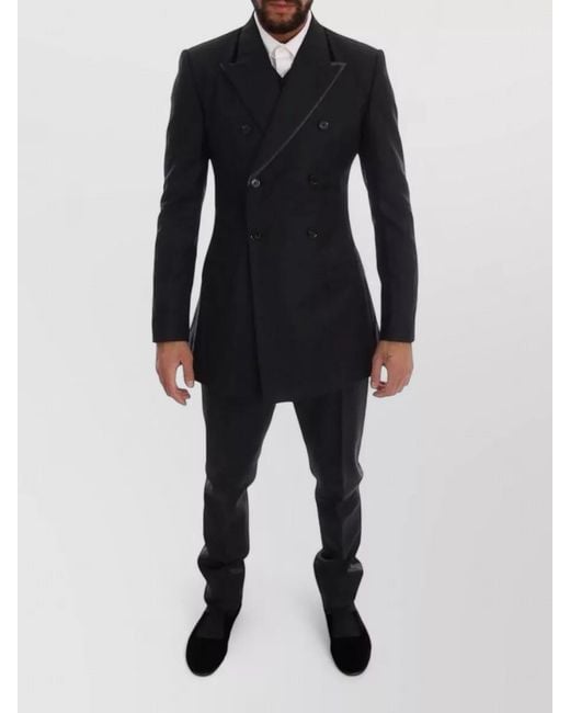 Dolce & Gabbana Black Wool Slim-Fit Double-Breasted Suit Jacket for men