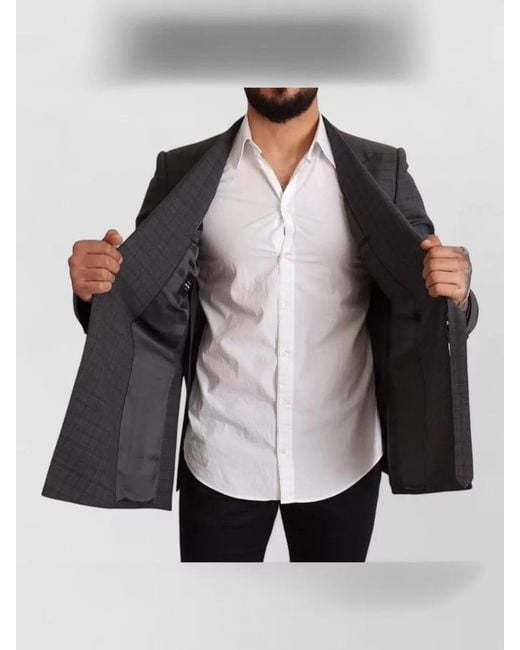 Dolce & Gabbana Gray Wool Checked Slim-Fit Double-Breasted Blazer for men