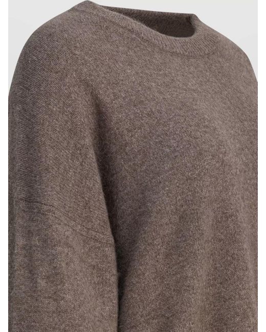Loulou de Saison Brown Wool Yak Wool Fine-Knit Crewneck Long-Sleeve Sweater