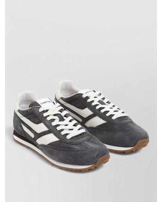 Tom Ford Gray Leather Low-Top Sneakers for men
