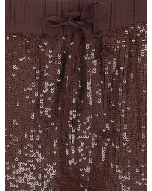 P.A.R.O.S.H. Brown Wide Leg Sequin Lounge Pants Elastic Waistband
