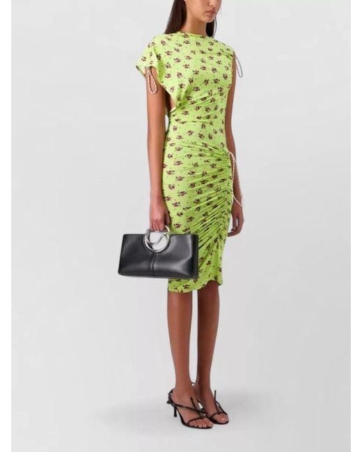 Coperni Green Knee Length Floral Ruched Asymmetric Dress