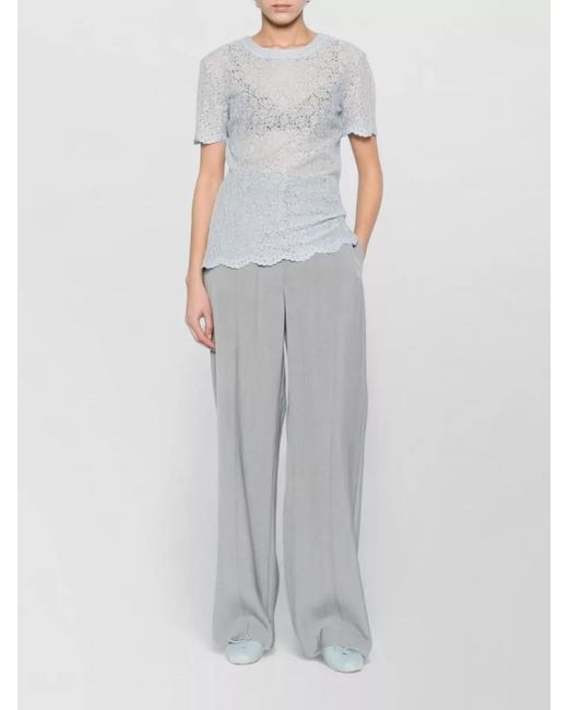 Ermanno Scervino Blue Embroidered Short-Sleeve Blouse