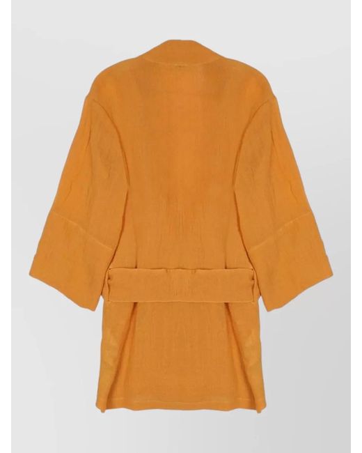 120% Lino Orange Linen Kimono Jacket Textured Fabric Sleeves