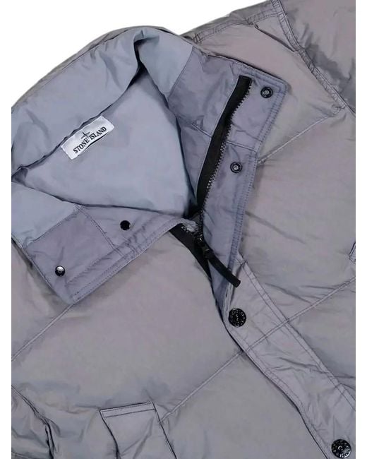 Stone Island Gray Quilted Button Up Padded Jacket High Neck for men