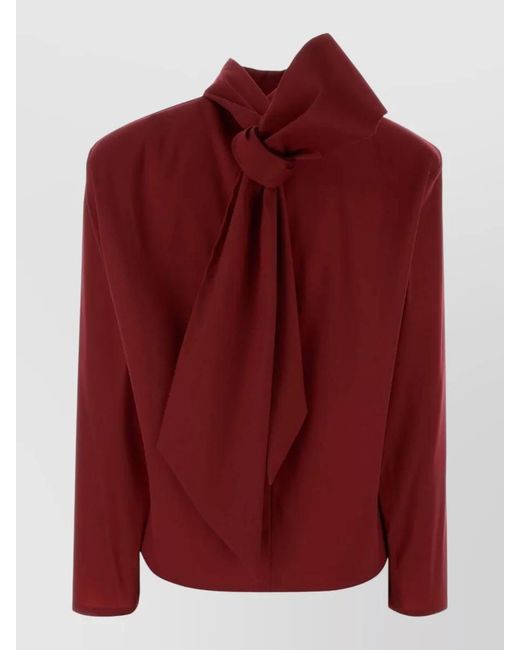 Saint Laurent Red Silk Blend Blouse With Bow Detail And Long Sleeves