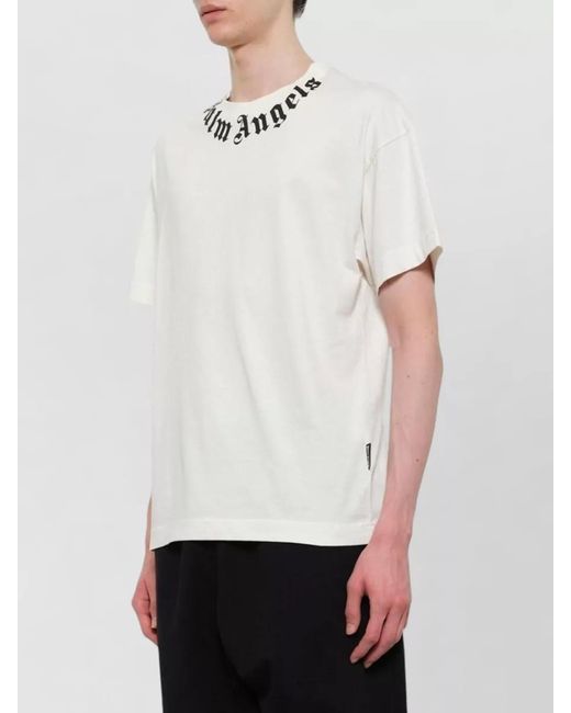 Palm Angels White Logo Cotton Crew Neck Regular T Shirt for men