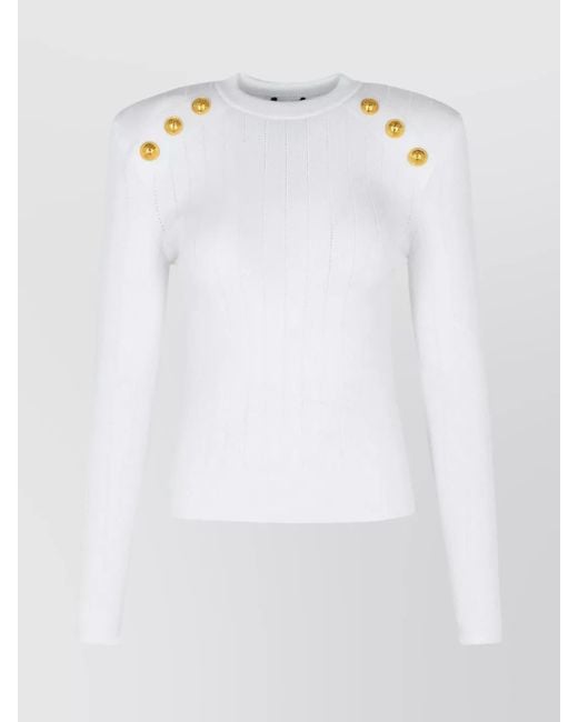 Balmain White Knit Jumper With Button Accents