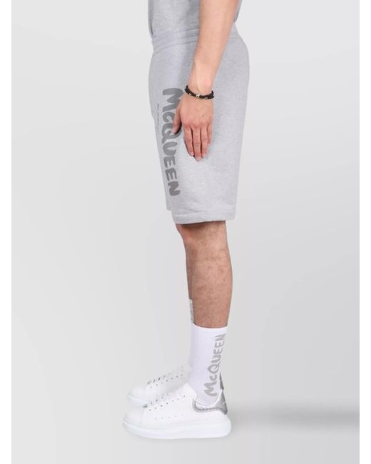 McQueen Gray Logo Print Bermuda Shorts for men