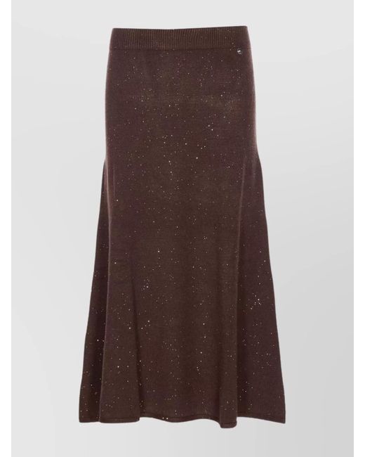 Liu Jo Brown Sequined Midi A-Line Skirt