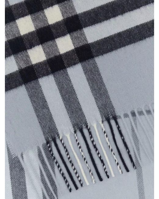 Burberry Blue Cashmere Scarf With Soft Texture And Fringe