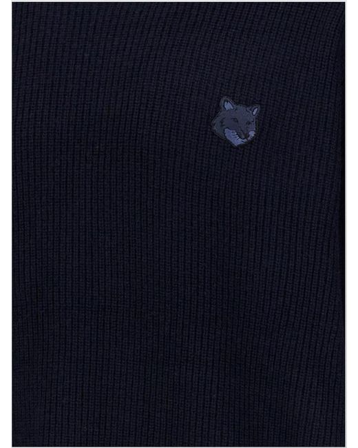 Maison Kitsuné Blue Cashmere-Blend Ribbed Crew-Neck Jumper for men