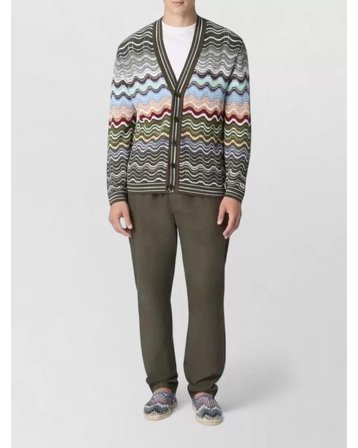 Missoni Gray V Neck Zigzag Knit Cardigan for men