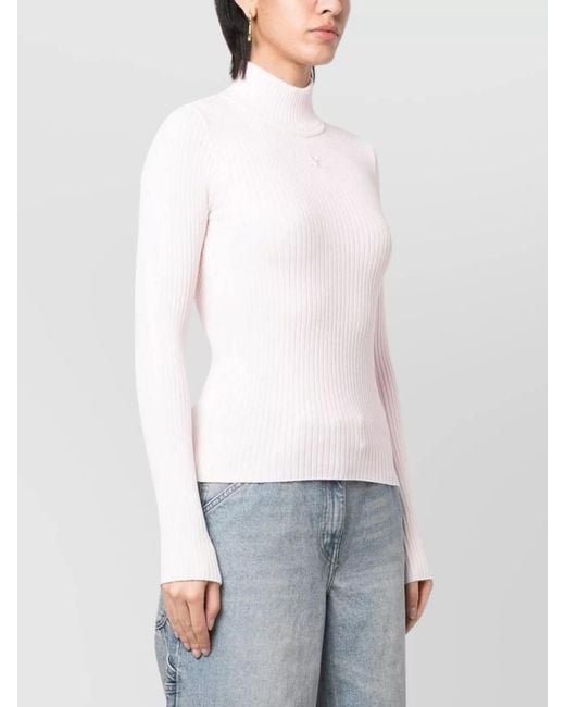 Courreges White Ribbed Turtleneck Long-Sleeve Knitted Top