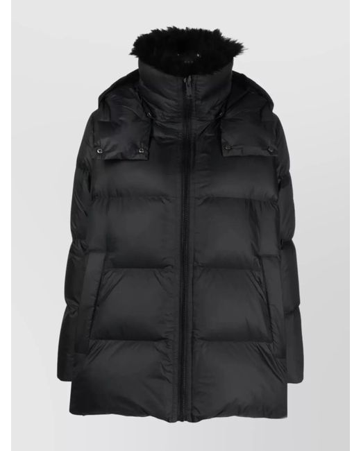 Yves Salomon Black Puffer Jacket With Fur Trim And Hood