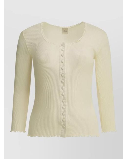 Chloé Natural Cotton Silk Jersey Fitted Knit Top