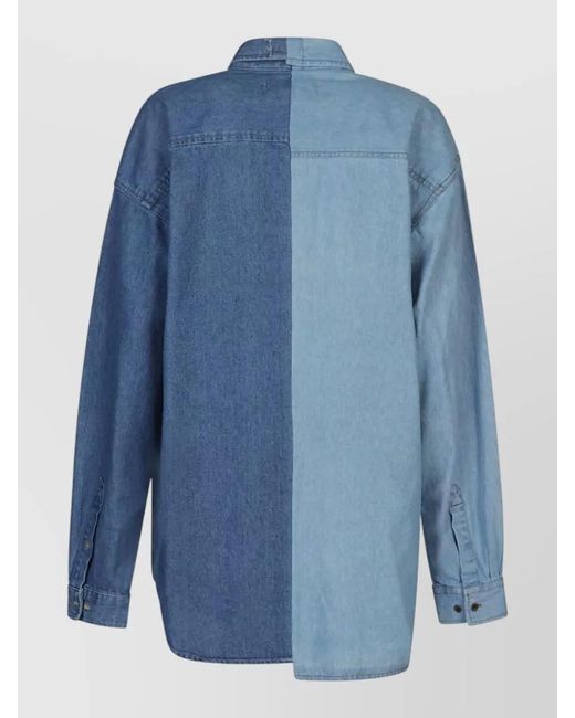 E.L.V. Denim Blue Dual Tone Denim Shirt Chest Pocket Long Sleeves