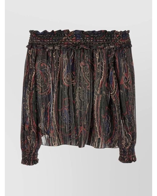 Saint Laurent Black Silk Smocked Blouse