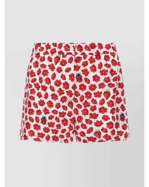 Versace Red Silk Strawberry Garden Knee-Length Shorts