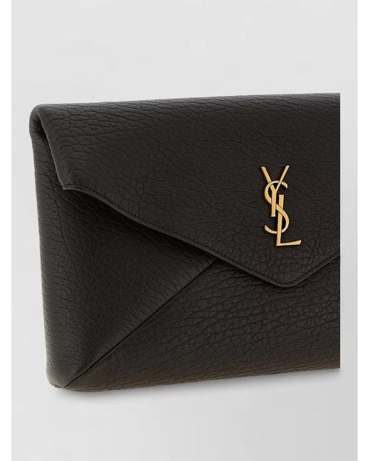 Saint Laurent Black Cassandre Large Leather Clutch Bag