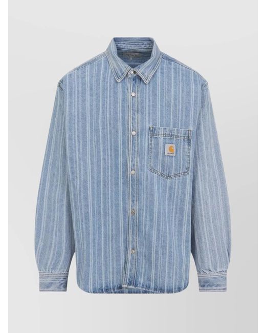 Carhartt Blue Striped Cotton Shirt Jacket With Chest Pocket for men