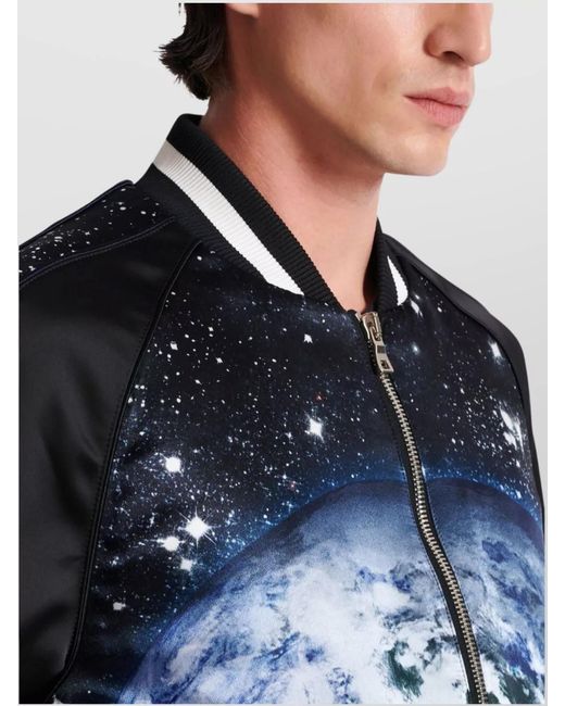 Balmain Blue Printed Bomber Jacket for men