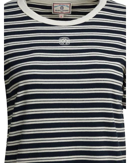 Ines De La Fressange Paris Black Striped Crew Neck Short Sleeve Top