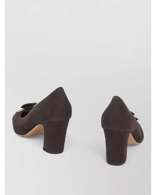 Ferragamo Multicolor Gancini Suede Pumps Round Toe Buckle