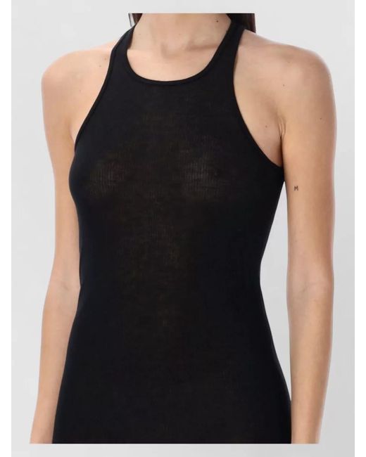 Rick Owens Black Silk-Blend Ribbed Sleeveless Racerback Midi Dress