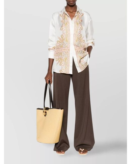 Pierre Louis Mascia White Silk Paisley Print Long-Sleeve Shirt