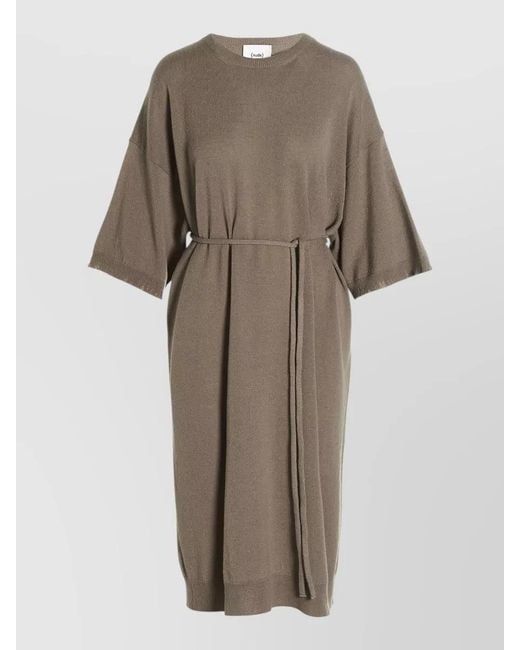 Nude Natural Knit Dress Short Sleeves Belted Waist