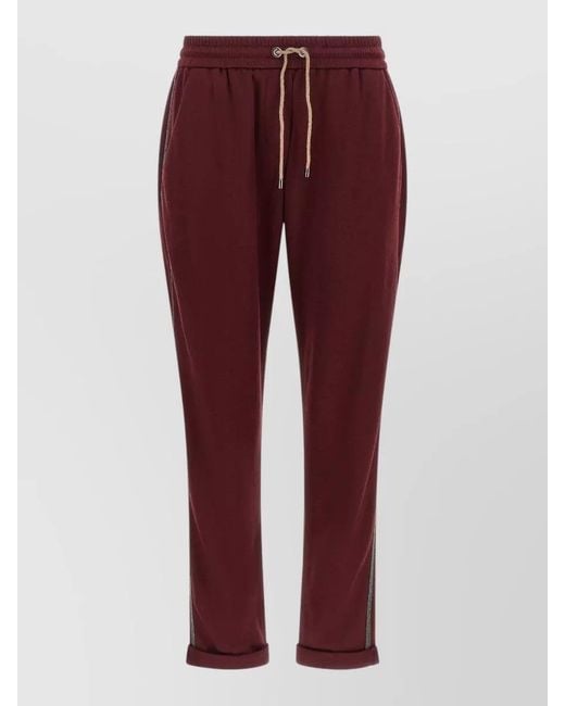 Brunello Cucinelli Red Monile Detail Track Joggers Cotton Silk