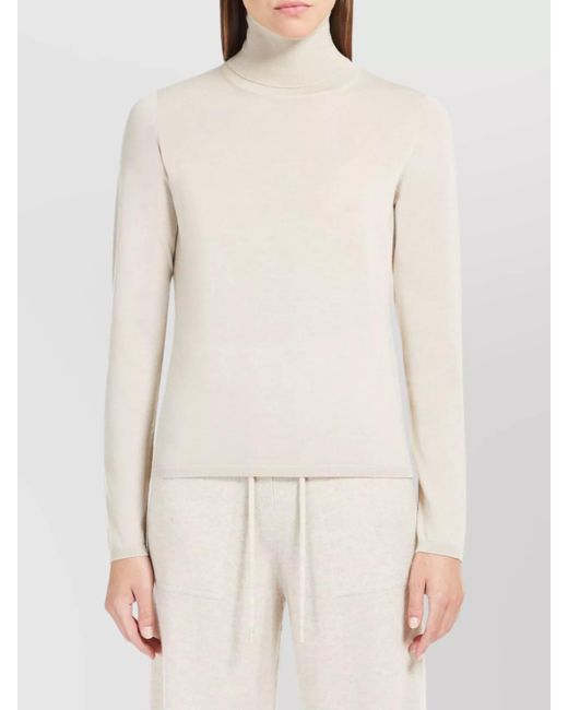 Max Mara White Cashmere Fine-Knit Turtleneck Sweater