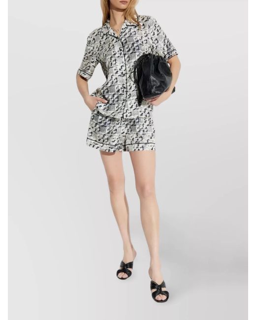 Tory Burch White Silk Camp Shirt With Printed Monogram Pattern