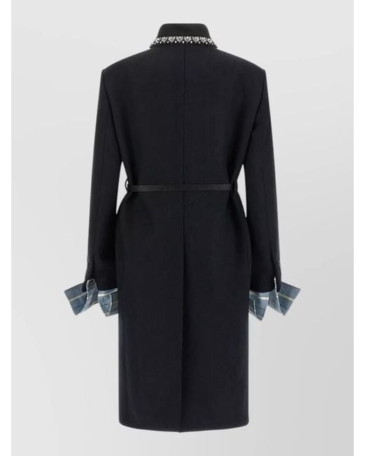 Prada Blue Crystal Collar Wool Coat Layered Cuffs