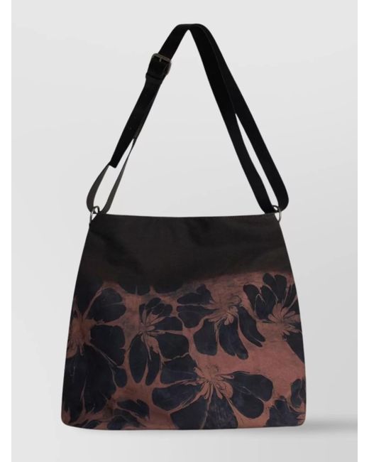 Dries Van Noten Black Cotton Bag With Buckle And Floral Pattern for men