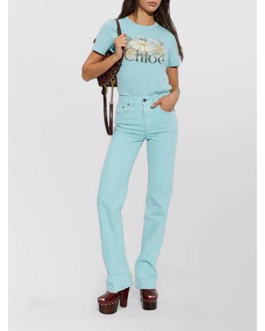 Chloé Blue Cotton Logo-Print Short-Sleeve T-Shirt