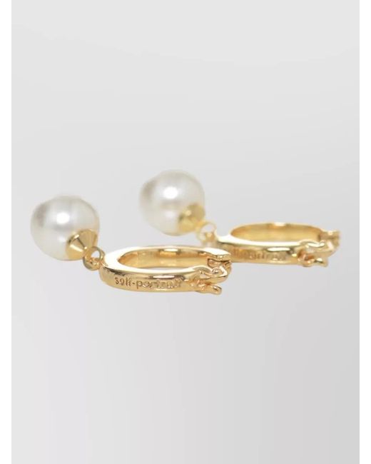 Self-Portrait Natural Brass Earrings Featuring Delicate Pearl Drops