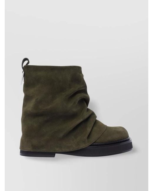 The Attico Black Leather Ankle Pull Tab Combat Boots