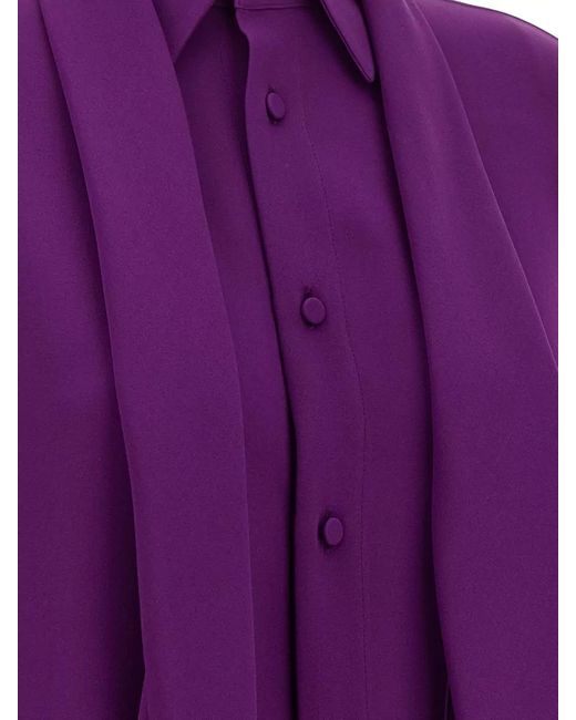 Balenciaga Purple Long Sleeve Shirt Tie Neck Detail