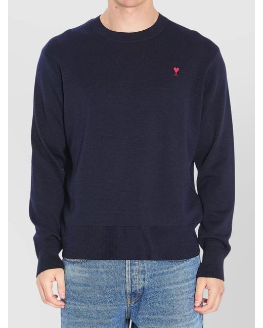 AMI Blue Merino Wool Regular-Fit Crew-Neck Sweater for men