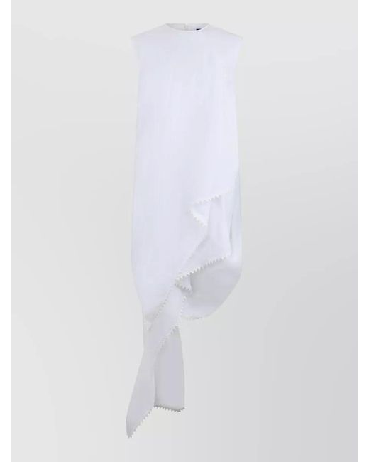Jacquemus White Long Asymmetrical Dress Bolversin Zigzag Trim
