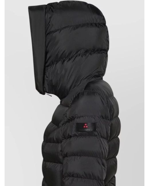 Peuterey Black Hooded Long Jacket Quilted Texture Design