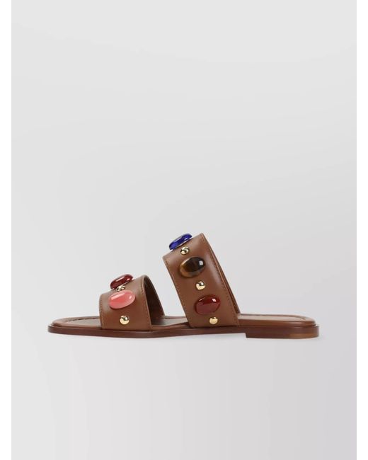 Gianvito Rossi Brown Leather Embellished Flat Sandals