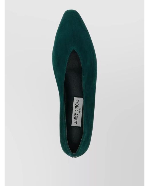 Jimmy Choo Green Suede V-Neck Ballerina Flats