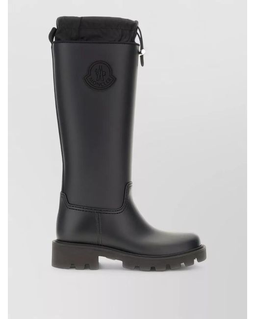 Moncler Black Kickstream Rubber Knee High Boots Drawstring